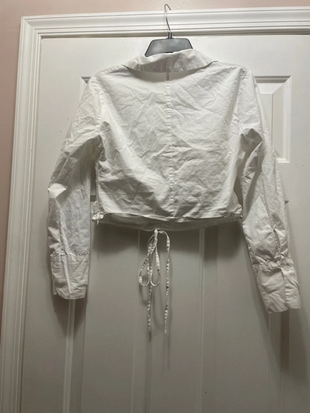 Women's White Ruched Drawstring Crop Top - Picture 3 of 5